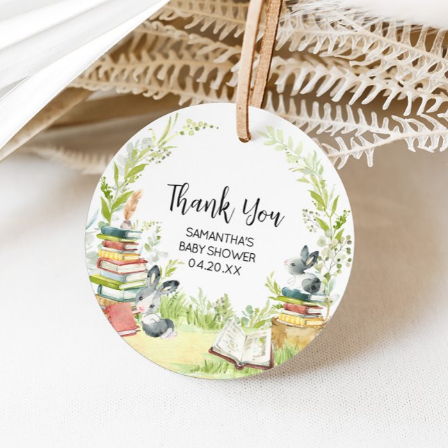 Storybook Neues Kapitel Baby Dusche Runde Geschenkanhänger (Storybook Baby Shower Favor Tags)