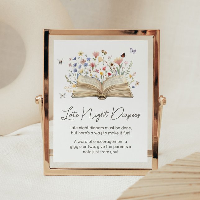 Storybook Neues Kapitel beginnt Spätnachtstaucher Poster (New Chapter Begins Storybook Baby Shower Late Night Diapers Sign)
