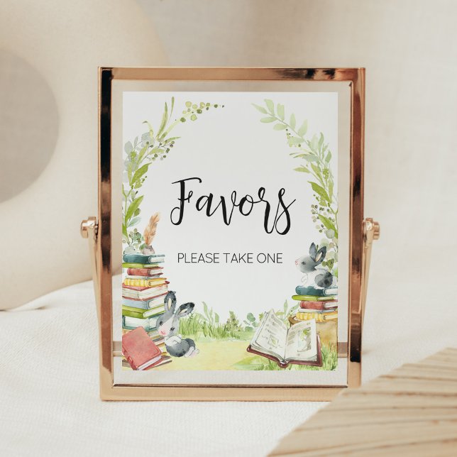 Storybook Neues Kapitel Kinderduschfavoriten Poster (Vintage Storybook Rabbit Baby Shower Favors Sign)