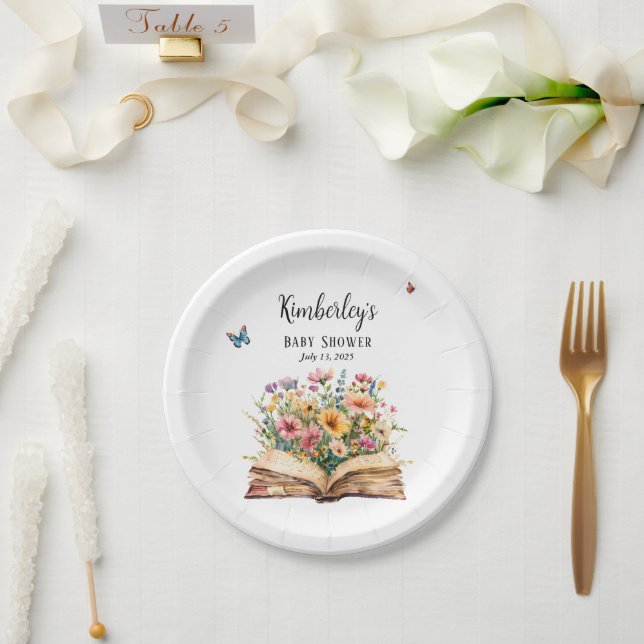 Storybook New Chapter Baby Shower Wildflower  Pappteller (Hochzeit)