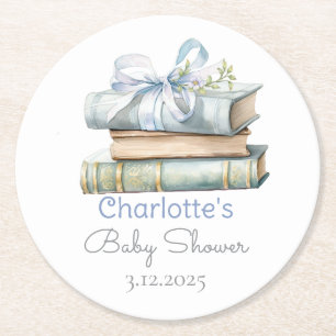 Storybook New Chapter Blue Bow Baby Boy Dusche Runder Pappuntersetzer