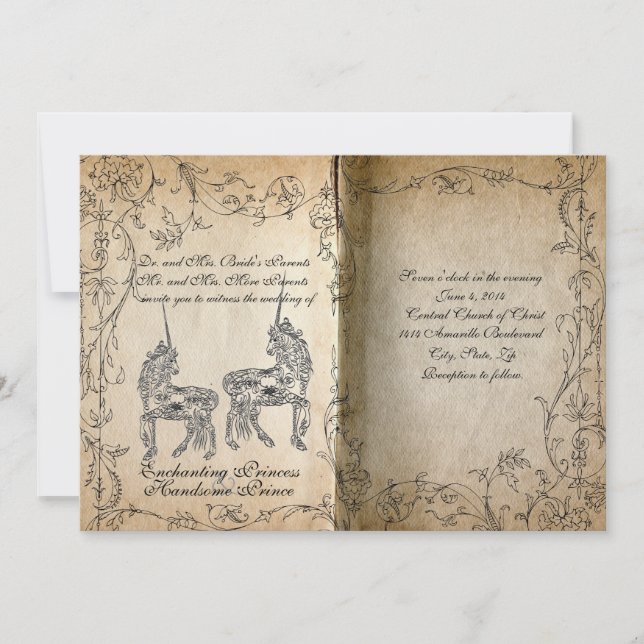 Storybook Perfect Unicorn Hochzeit Einladung (Vorderseite)