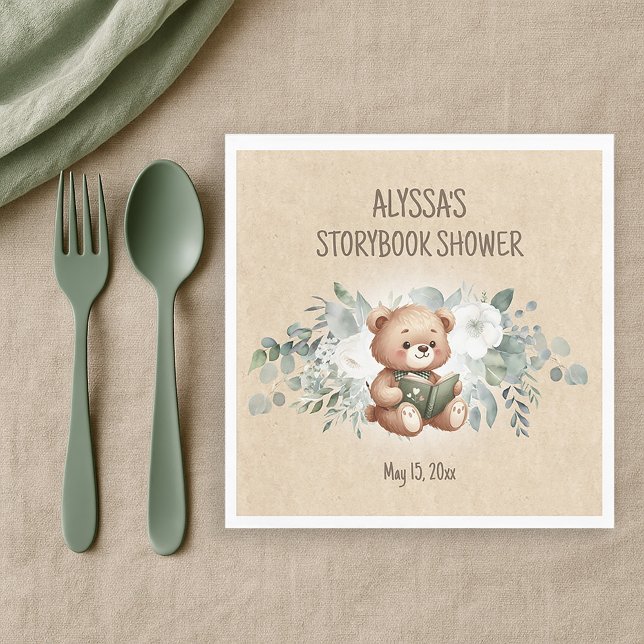 Storybook Teddy Bear Greenerenery Baby Dusche Will Serviette (Storybook teddy bear baby shower paper napkins)