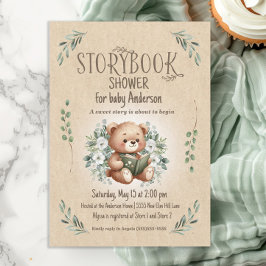 Storybook Teddy Bear Sage Tan Vintag Baby Dusche Einladung