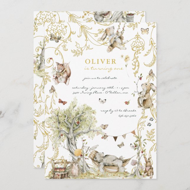 Storybook | Waldwald Geburtstagspartei Einladung (Vorne/Hinten)