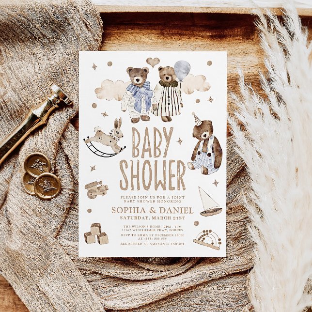 Storybook Whimsical Bears Joint Baby Shower Einladung (Von Creator hochgeladen)