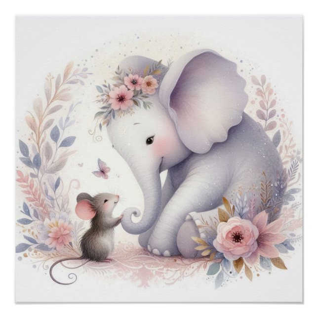 Storybook Woodland Babies Elefanten und Maus Poster (Vorderseite)