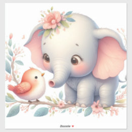 Storybook Woodland Babies Elephant and Bird Aufkleber