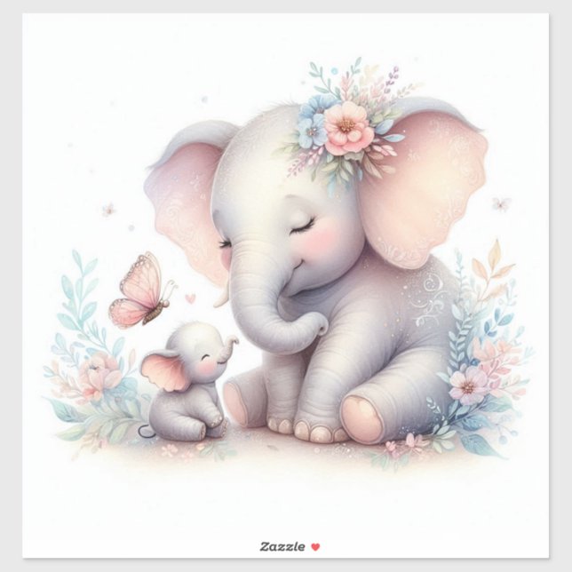 Storybook Woodland Babies Elephant und Baby Aufkleber (Blatt)