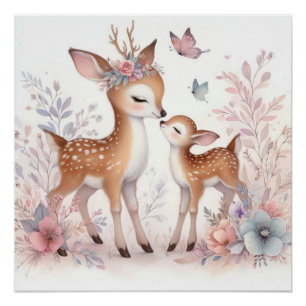 Storybook Woodland Babies Hirsche Liebe Poster