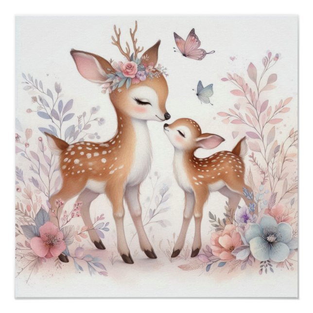 Storybook Woodland Babies Hirsche Liebe Poster (Vorderseite)
