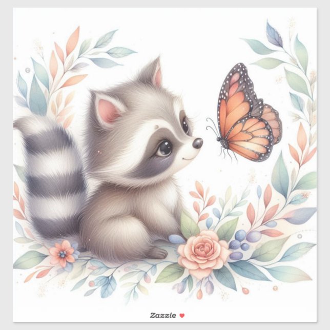 Storybook Woodland Babies Raccoon und Butterfly Aufkleber (Blatt)