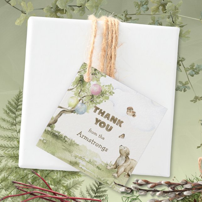 Storybook Woodland Bearly Wait Square Baby Shower Geschenkanhänger (Storybook Woodland Bearly Wait Square Baby Shower Favor Tags ©Susanne Sachers - Sunny Mind 🌞)