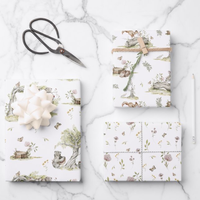 Storybook | Woodland Forest Baby Dusche Geschenkpapier Set (Vorderseite)