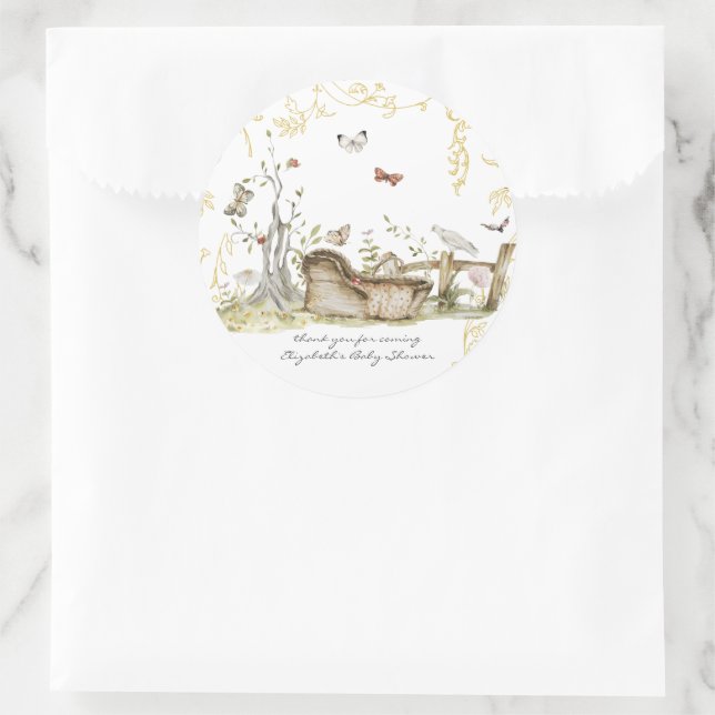 Storybook | Woodland Forest Baby Dusche Runder Aufkleber (Tasche)