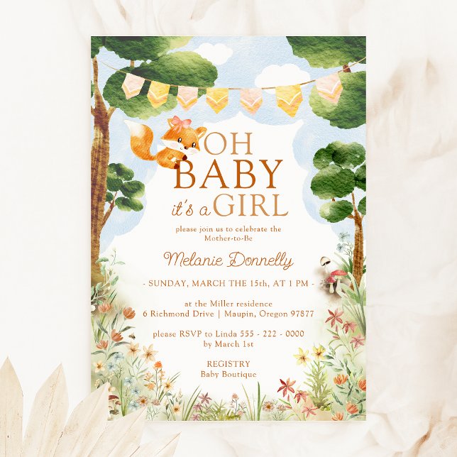 Storybook Woodland Fox Oh Baby Girl Shower Einladung (Von Creator hochgeladen)
