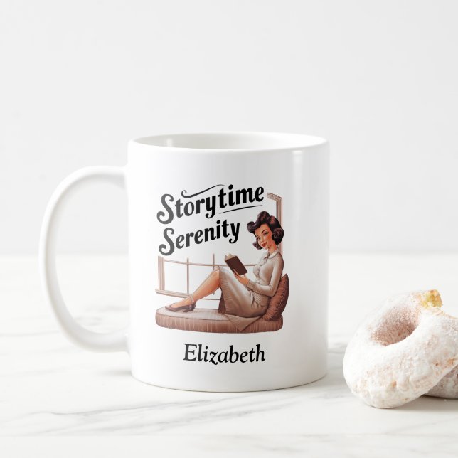 Storytime Serenity Book Lover Quote Kaffeetasse (Mit Donut)