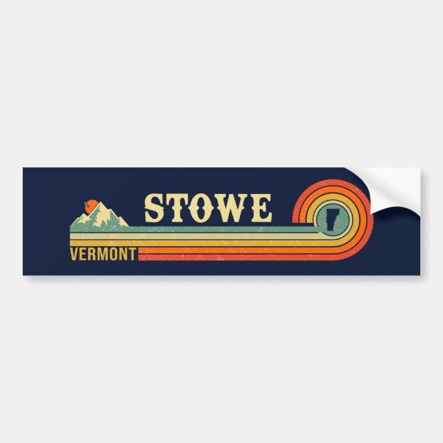 Stowe Mountain Vermont Retro Sunset Ski Souvenir Autoaufkleber (Vorne)