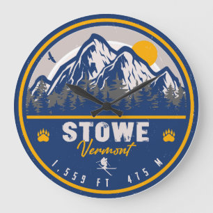 Stowe Mountain Vermont Retro Sunset Ski Souvenir Große Wanduhr