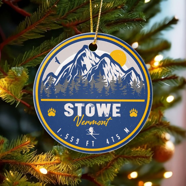 Stowe Mountain Vermont Retro Sunset Ski Souvenir Keramik Ornament (Von Creator hochgeladen)