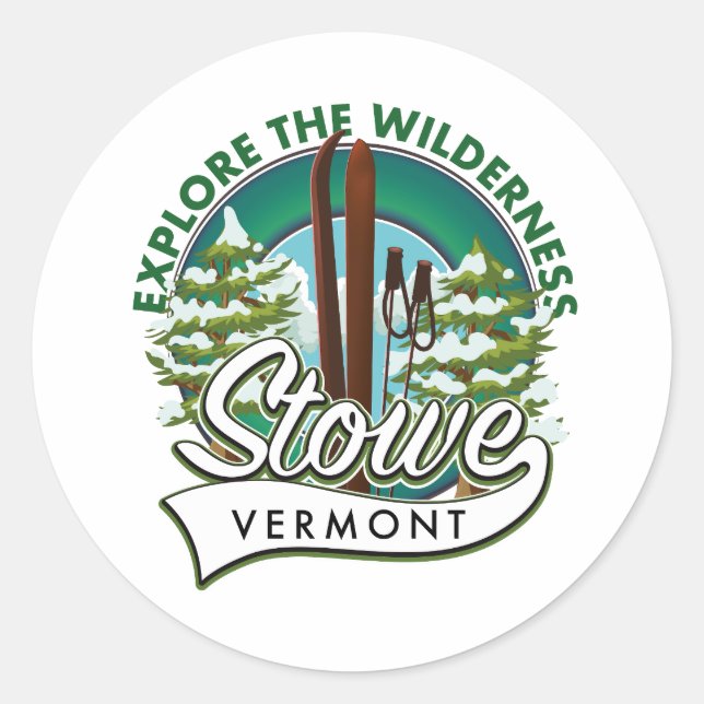 Stowe Vermont , Erforschen Sie das Wilderness-Skip Runder Aufkleber (Vorderseite)