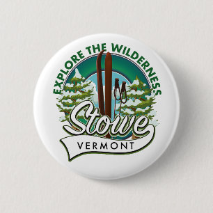 Stowe Vermont, Erkunde das Wilderness-Skiplakat. Button