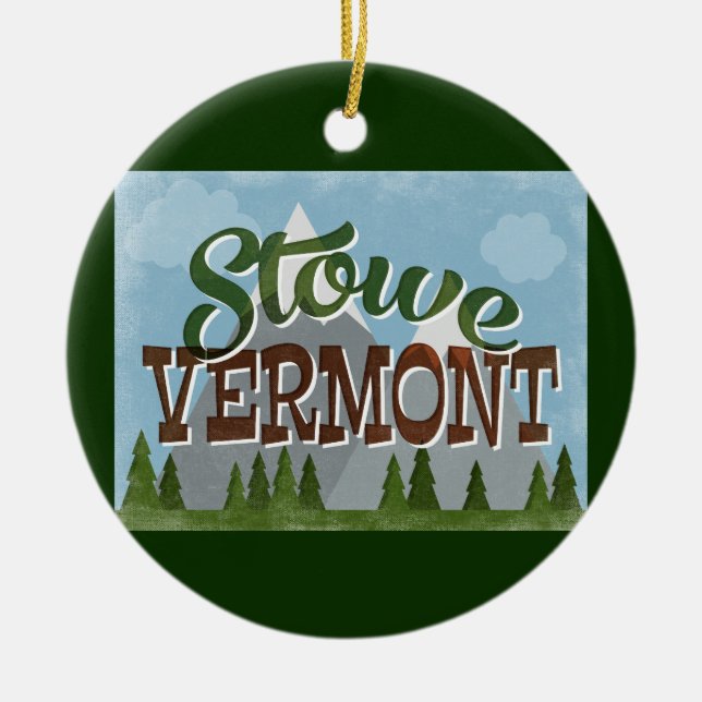 Stowe Vermont Fun Retro Snowy Mountains Keramik Ornament (Vorne)