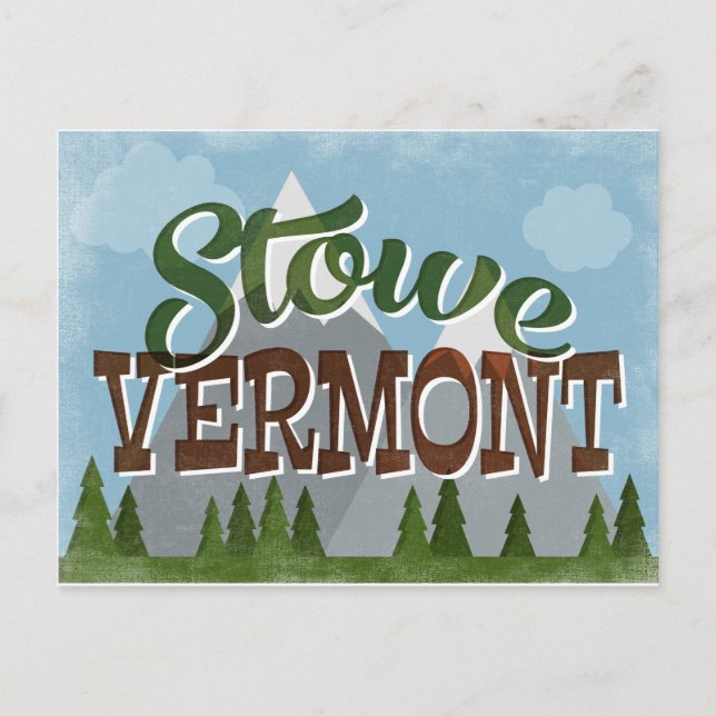 Stowe Vermont Fun Retro Snowy Mountains Postkarte (Vorderseite)