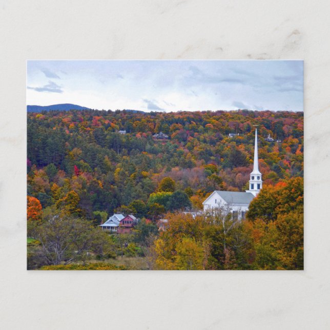Stowe, Vermont, Gemeinde Kirche, Herbst Postkarte (Vorderseite)