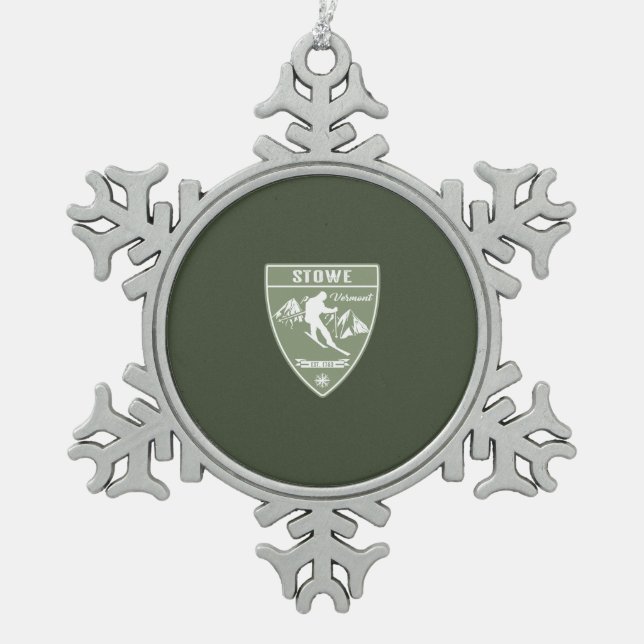 Stowe Vermont Schneeflocken Zinn-Ornament (Vorderseite)