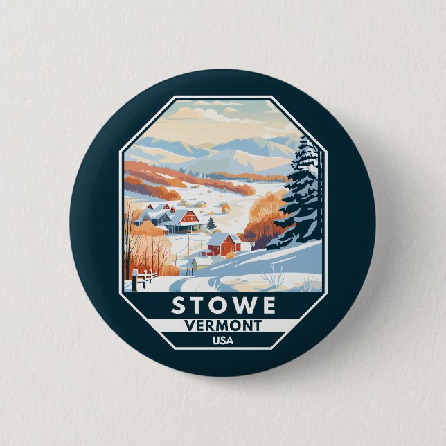 Stowe Vermont Winter Vintag Button (Vorderseite)