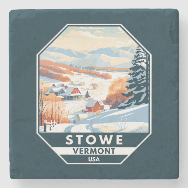 Stowe Vermont Winter Vintag Steinuntersetzer (Vorderseite)