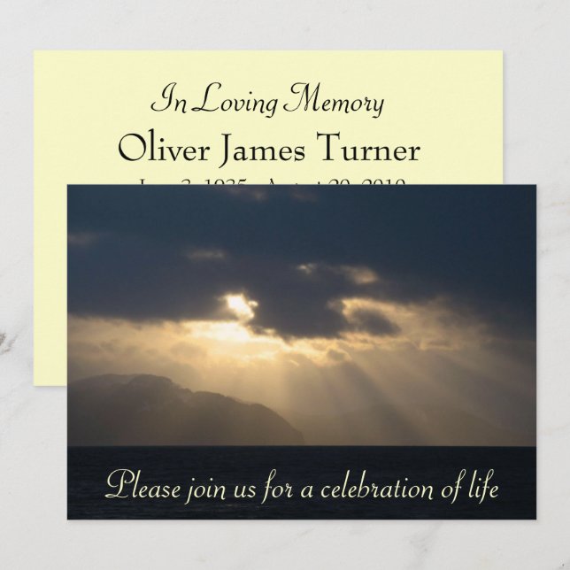 Strahl der Licht-Gedenkveranstaltung-Mitteilung Einladung (Vorne/Hinten)