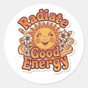 Strahle gute Energie Retro-Sonne-Aufkleber Runder Aufkleber