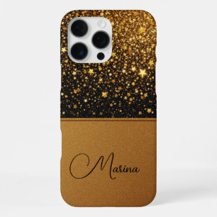 Strahlen Gold Glanz (Glitter-Leather) iPhone 16 Pro Max Hülle