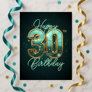Strahlen Teal und Gold zum 30. Geburtstag  Postkarte