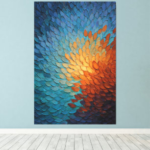 Strahlend Blaue bis Orange Texturierte Abstrakte W Leinwanddruck