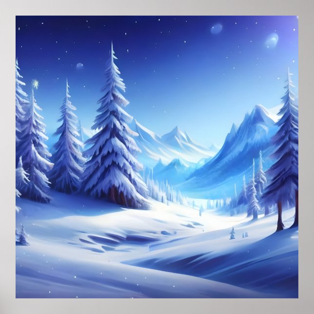 strahlend blauer Winterhintergrund mit tiefgefrore Poster (Vorne)