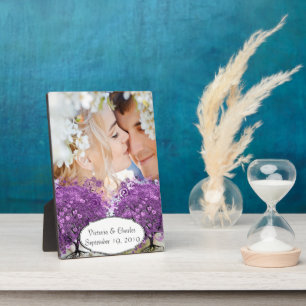 Strahlend Lila Herzblatt-Baum-Hochzeit Fotoplatte