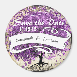 Strahlend lila romantische Herzblatt-Hochzeit Magnet