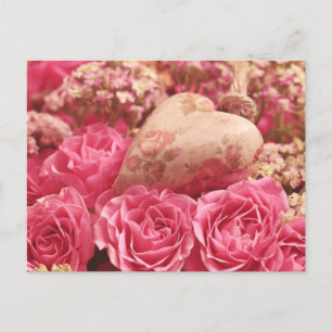 Strahlend rosa Rosen und Herz  Postkarte