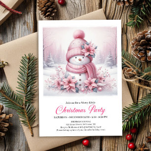 Strahlend Rosa Schneemann-Kinder-Weihnachten Einladung