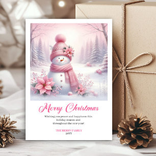 Strahlend rosa Schneemann Winter Kinderkarte digit Feiertagskarte