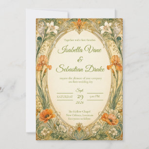Strahlende Art Nouveau-Gartenromanze-Hochzeit Einladung