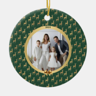 Strahlende Feiertage Grün & Gold Foto Weihnachten Keramik Ornament