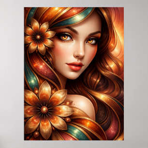 Strahlende florale Frau Darstellung  Poster