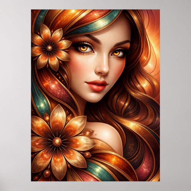 Strahlende florale Frau Darstellung  Poster (Vorne)