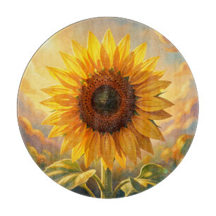 Strahlende goldene Sonnenblume Sonnenuntergang Schneidebrett