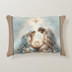 Strahlende Heilige Familie Weihnachtsszene Dekokissen