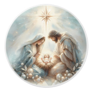 Strahlende Heilige Familie Weihnachtsszene Keramikknauf